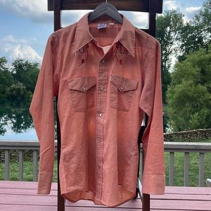 70’s Lazy-H Vintage Peach/Salmon Pearl Snap Buttons Western Shirt (Medium)